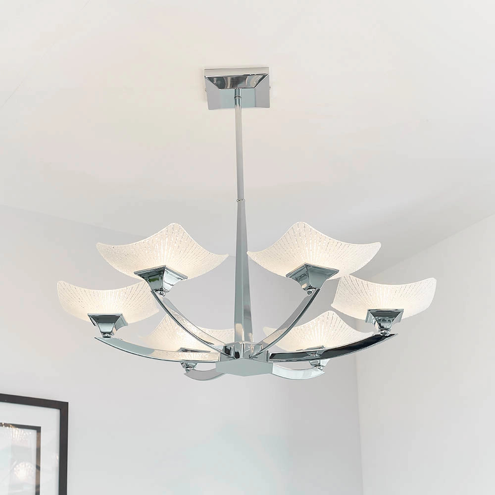 Plafoniera Ayres Endon cromo vetro scavo 6xG9 dimmerabile