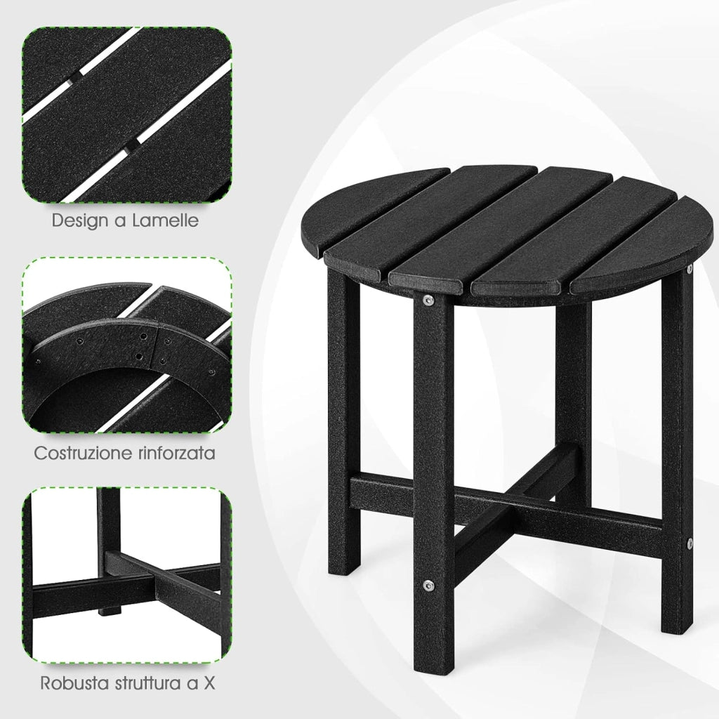 Tavolino da Giardino Rotondo per Esterno, Tavolo Adirondack in HDPE Resistente alle Intemperie, per Interno ed Esterno Patio, Portico, Giardino, Facile Manutenzione (Rotondo, nero)