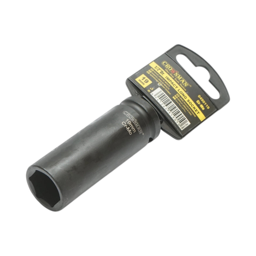 Chiave a bussola a impatto Crownman da 19 mm, quadrata in acciaio Cr-Mo da 1/2".