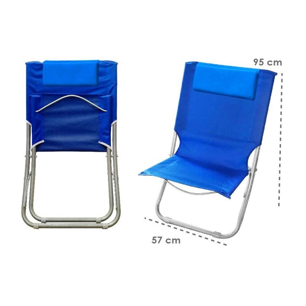 Trade Shop - Spiaggina Con Cuscino Per Testiera Blu 57 X 47 X 95 Cm Pieghevole Portatile 281015 -