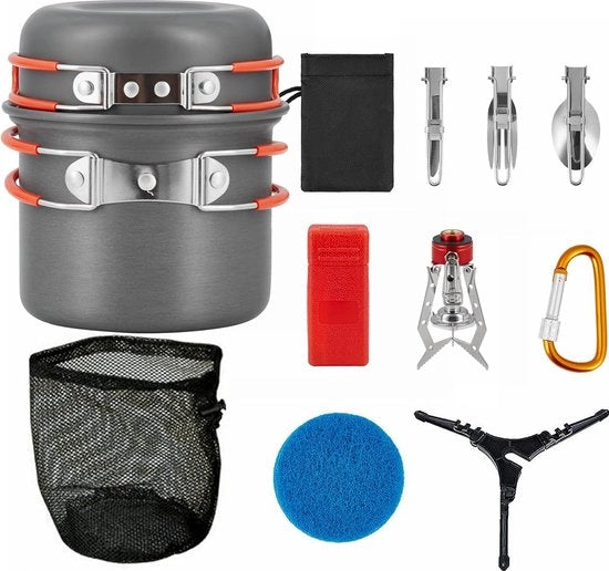 Set di cucina da campeggio per 2 persone, pentola in alluminio, set di pentole leggere, pentola da cucina pieghevole, set di cucina da campeggio con pentola, ciotola, pentola per campeggio, escursioni e trekking