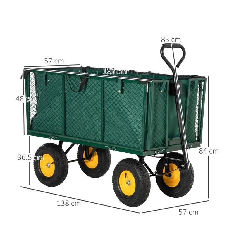 CARRELLO DA GIARDINO IN ACCIAIO CON PARETI LATERALI CAPIENZA 342L VERDE