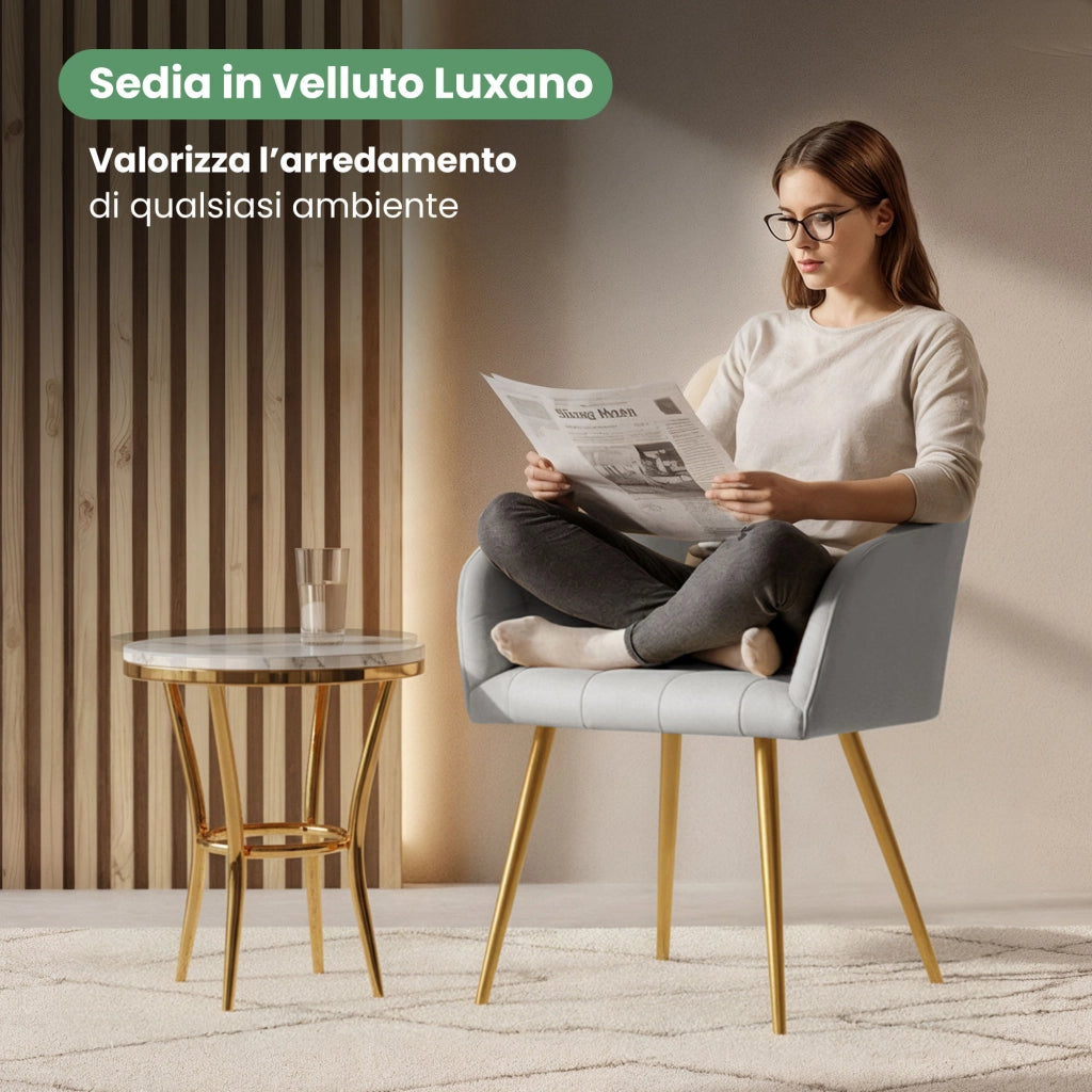 Set di 2 Sedie imbottite con cuciture quadrate LUXANO Grigio gambe oro