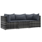 Set Divani da Giardino 3 pz | Set Salotto da Giardino con Cuscini in Polyrattan Grigio