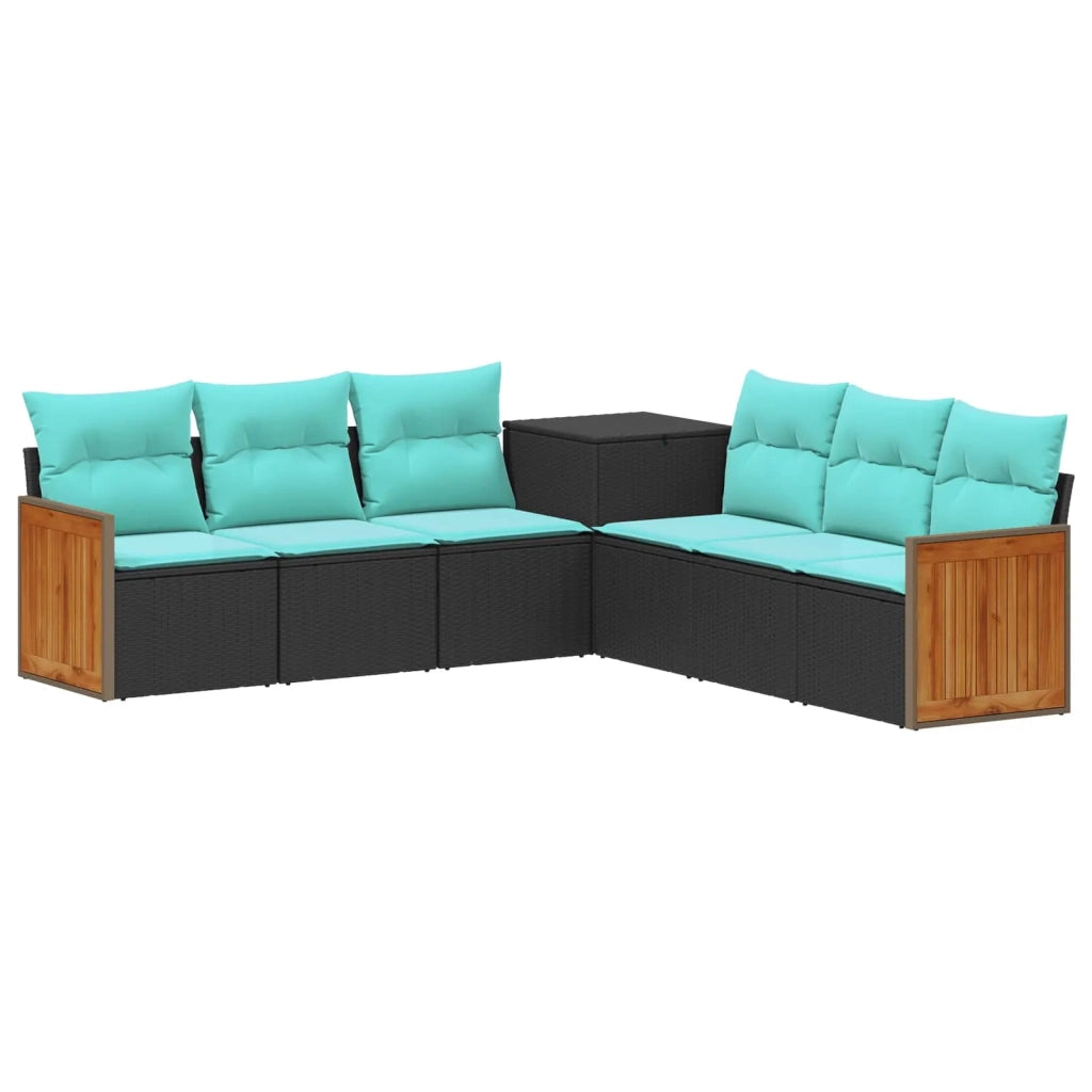 Set di divani 7 pz Nero e Blu Rattan sintetico e Acciaio 3448884