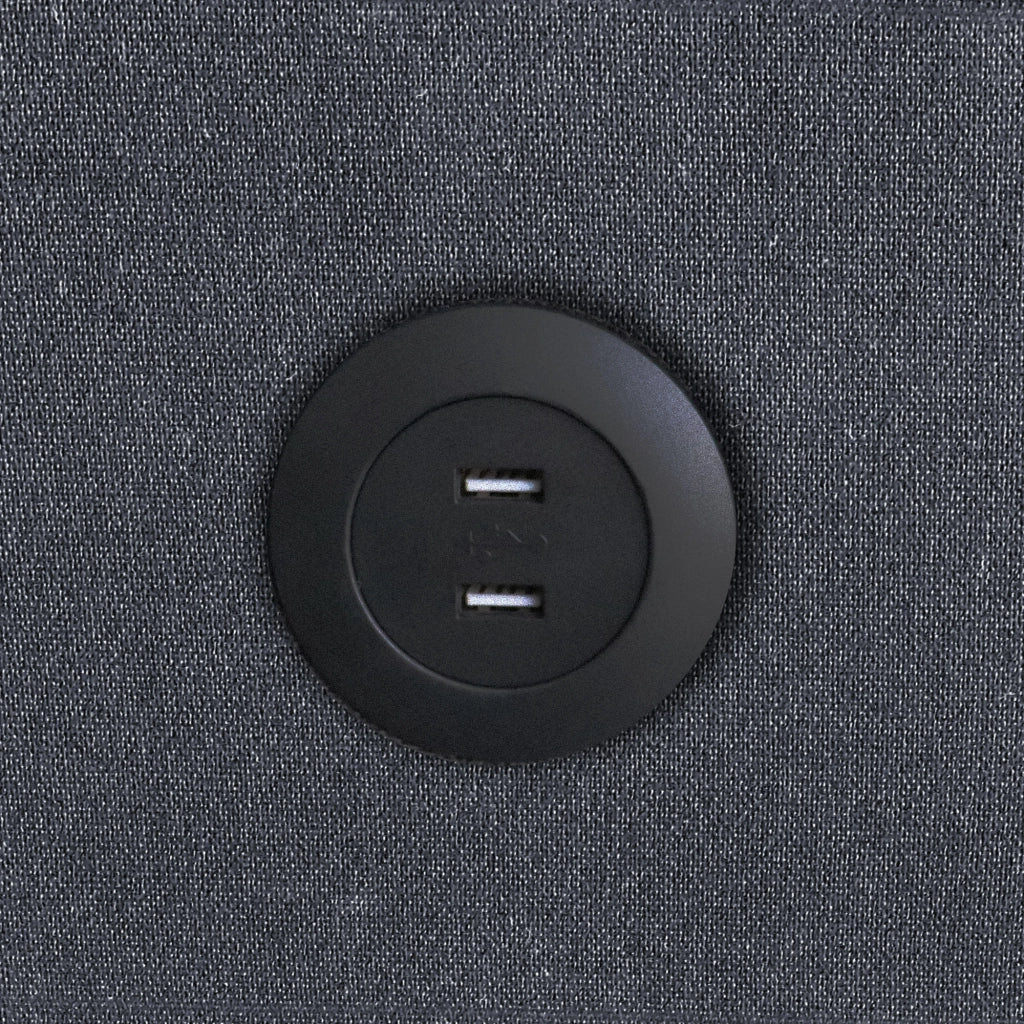 Divano letto 2 posti con schienale regolabile, porte USB e tasche laterali, in cotone e lino grigio