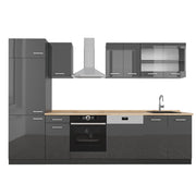 Cucina componibile R-Line Antracite lucido/Antracite 300 cm senza piano di lavoro Vicco