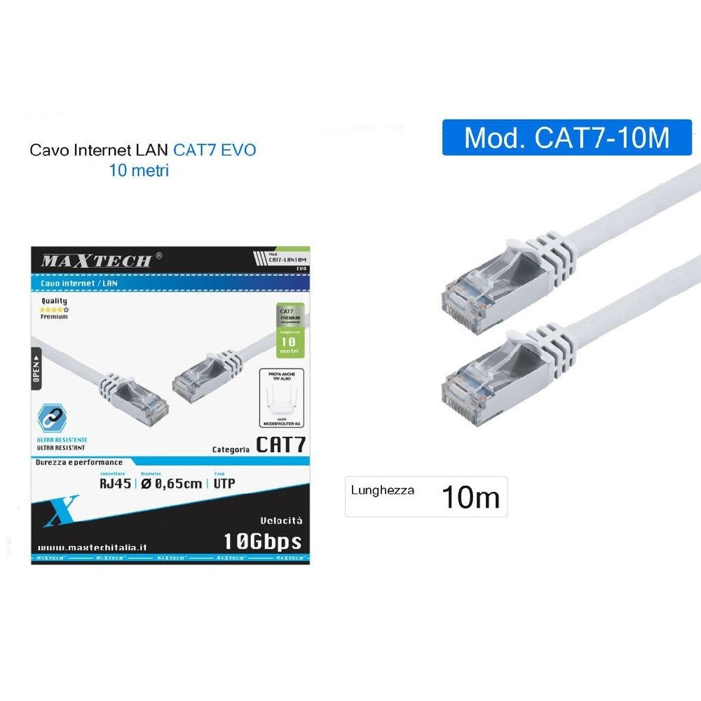 Trade Shop - Cavo Di Rete Cat 7 Lan Ethernet 10 Metri Cavetto Patch Maxtech Cat7-lan10m -