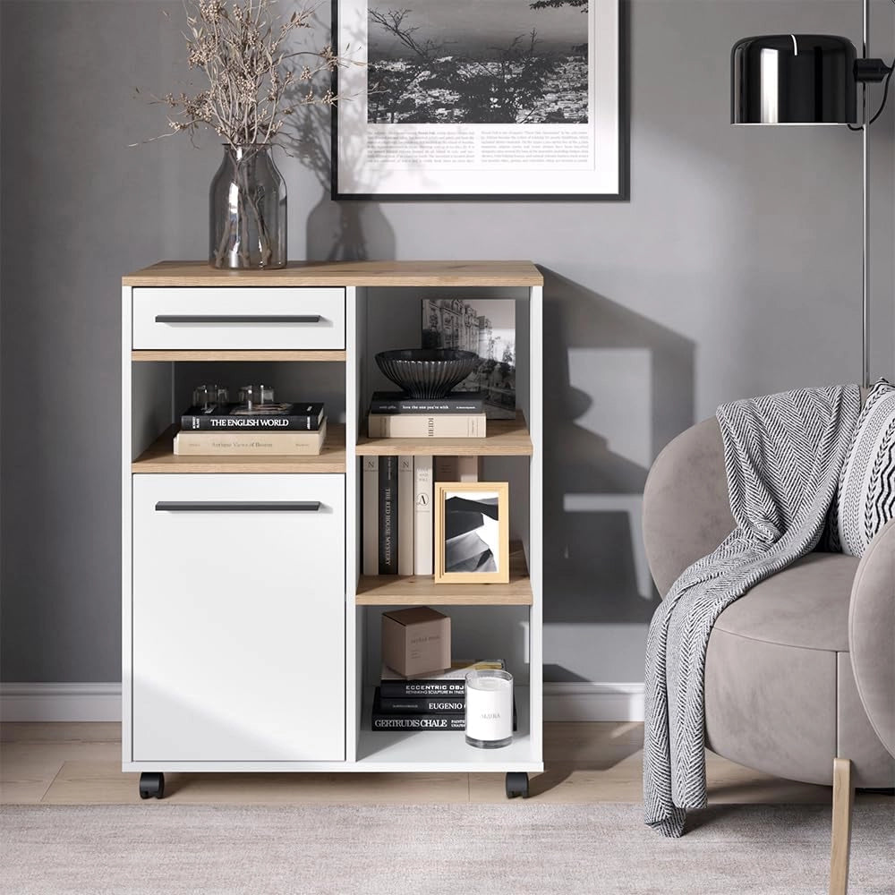Buffet da cucina Pure, Bianco/Rovere artigianale, 72.2 x 41.9 cm, con ripiani regolabili in altezza per un utilizzo flessibile