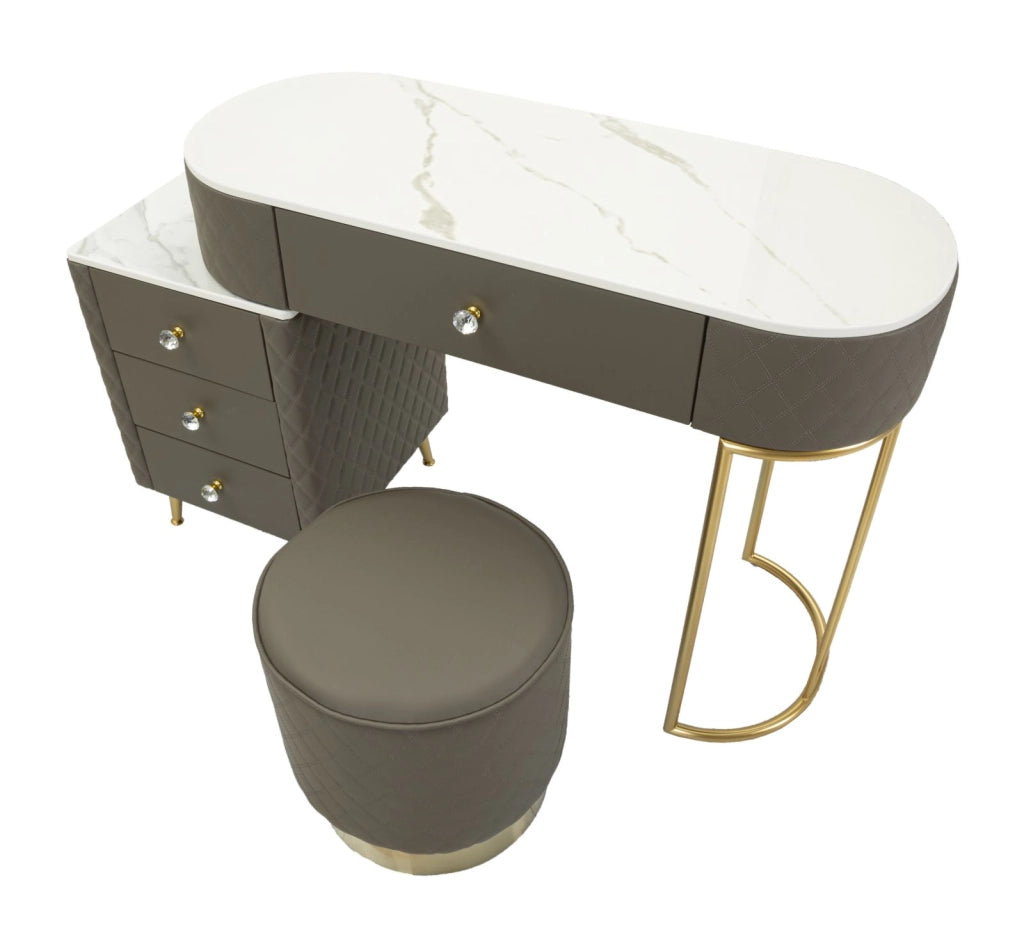 Toeletta Sharon Grigia con Puff 120x40x75 cm in Pino e MDF e Metallo e Plastica