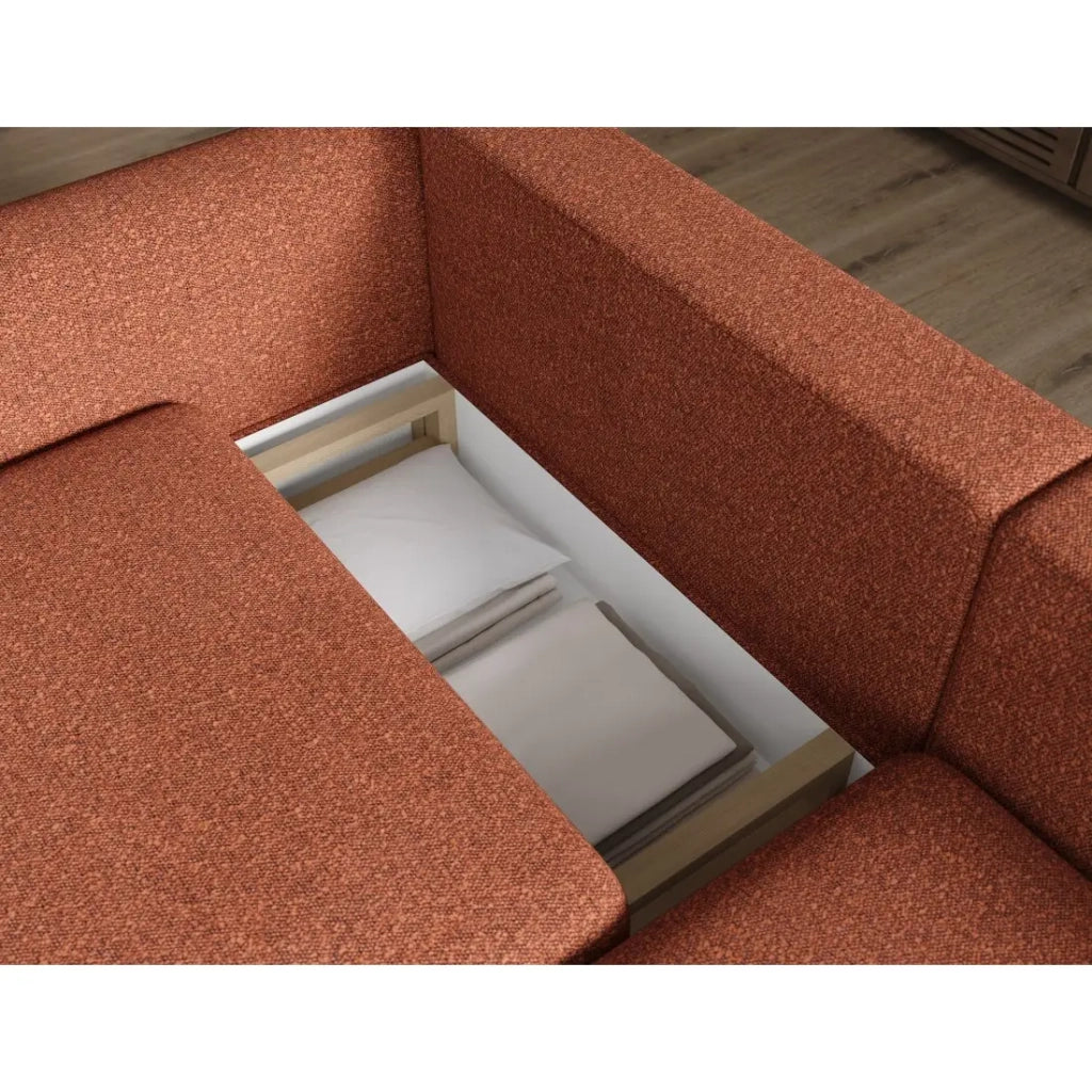 Divano angolare convertibile ARVESSA terracotta bouclette – Angolo destro