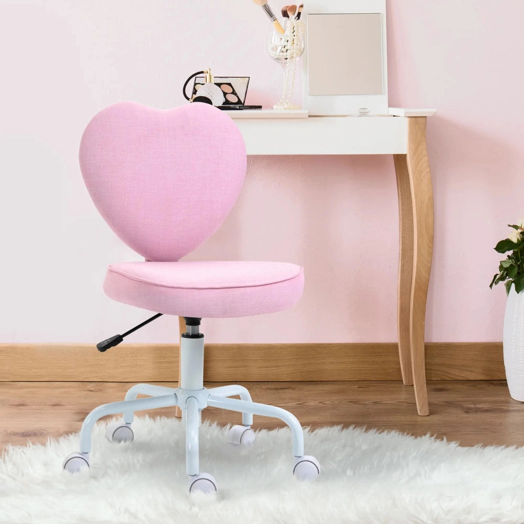 Sedia da ufficio con schienale a cuore, altezza regolabile e ruote a 360 gradi in schiuma rosa