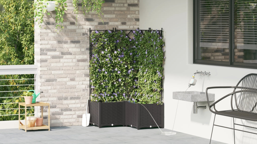 Vasi da Giardino con Sistema di Irrigazione 3 pezzi Nero