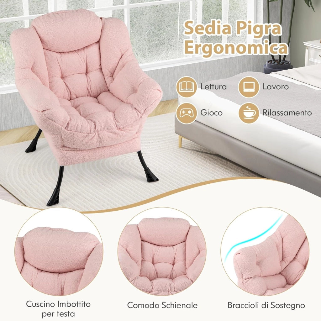 Poltrona Relax, Poltrona da Lettura con Cuscino, Elegante con Schienale e Seduta Imbottiti, Braccioli e Tasca di Stoccaggio, Portata 150 kg (Senza Pouf, Cashmere Rosa)
