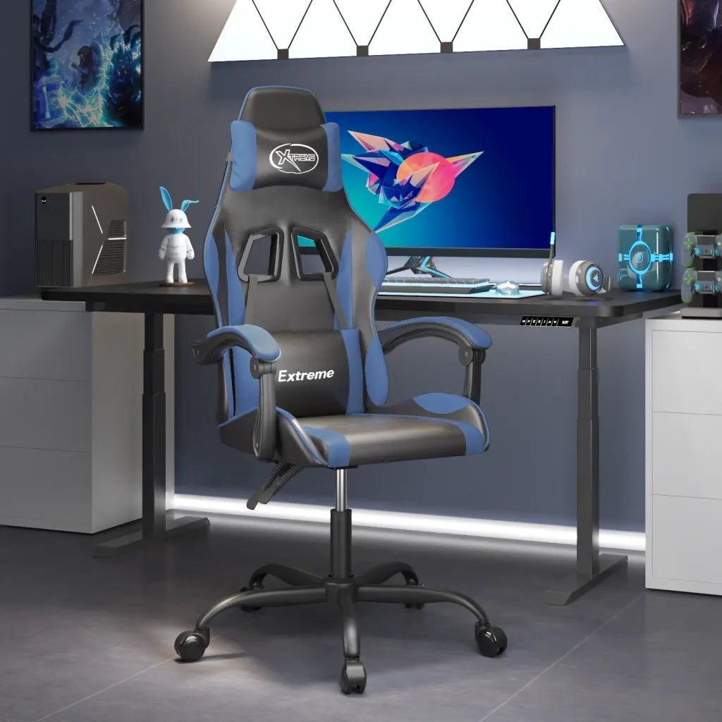 vidaXL Sedia da Gaming Girevole Nero e Blu in Similpelle