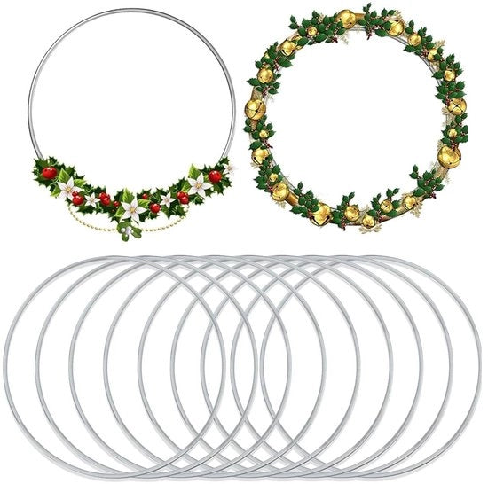 Decorazioni a forma di anello metallico per decorare - 12 pezzi - Argento - 20 cm - Anelli di filo - Fai da te - Corona - Trappola dei sogni - Decorazione per parete - Corona di nozze