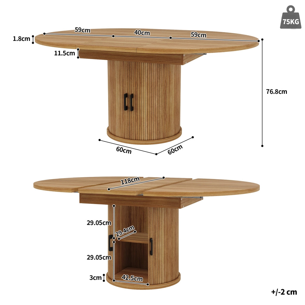 Tavolo da pranzo allungabile con piano estraibile e vano contenitore a due livelli per cucina e soggiorno in MDF noce