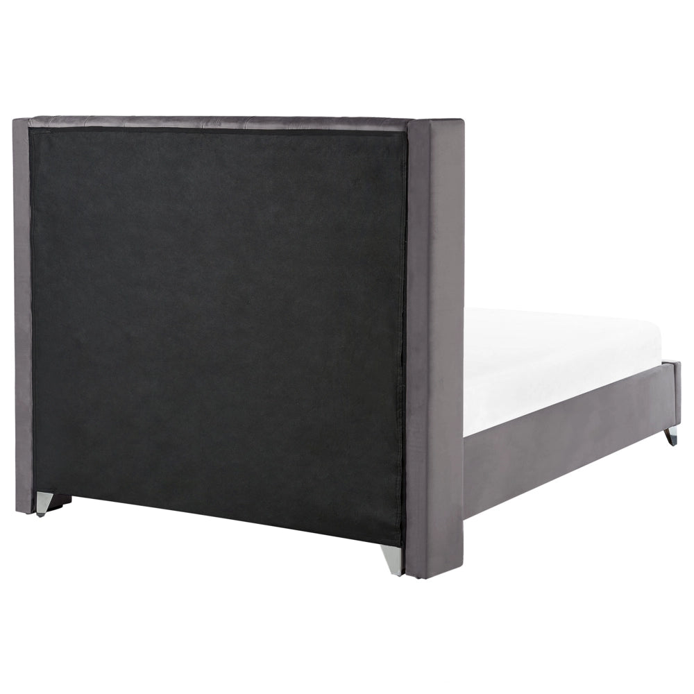 Letto a doghe Velluto grigio imbottito Poggiatesta trapuntato borchie 180 x 200 cm Glam Design