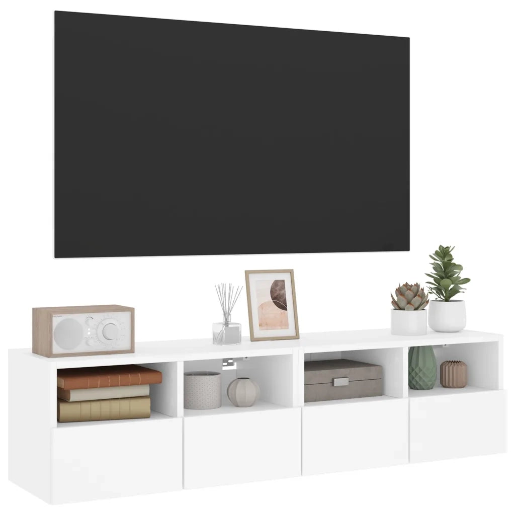 Mobili TV a Parete 2pz Bianchi 60x30x30 cm in Legno Multistrato 836855