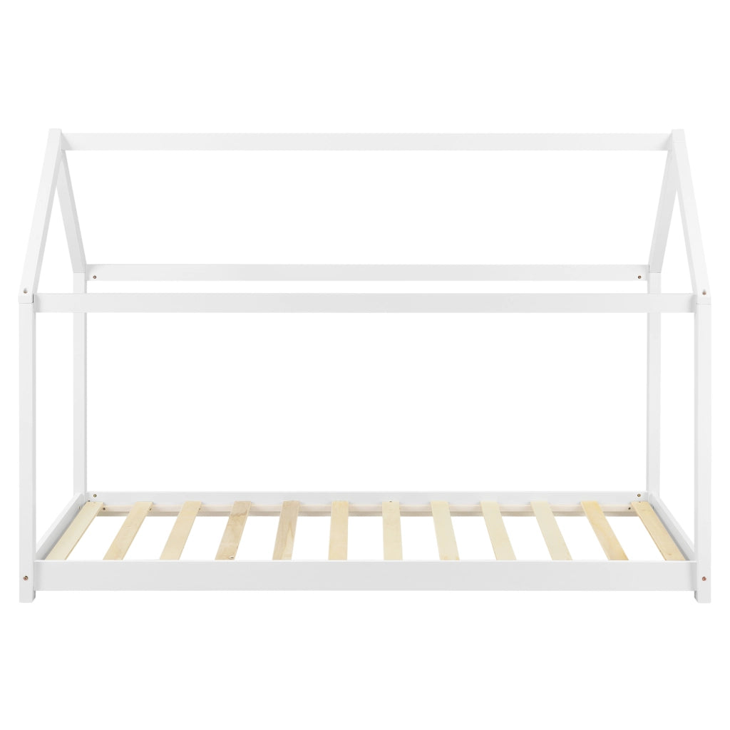 Letto per Bambino a Forma di Casetta con Materasso Ipoallergenico a Schiuma Fredda 80x160 cm Struttura in Legno in Stile Montessori - Bianco