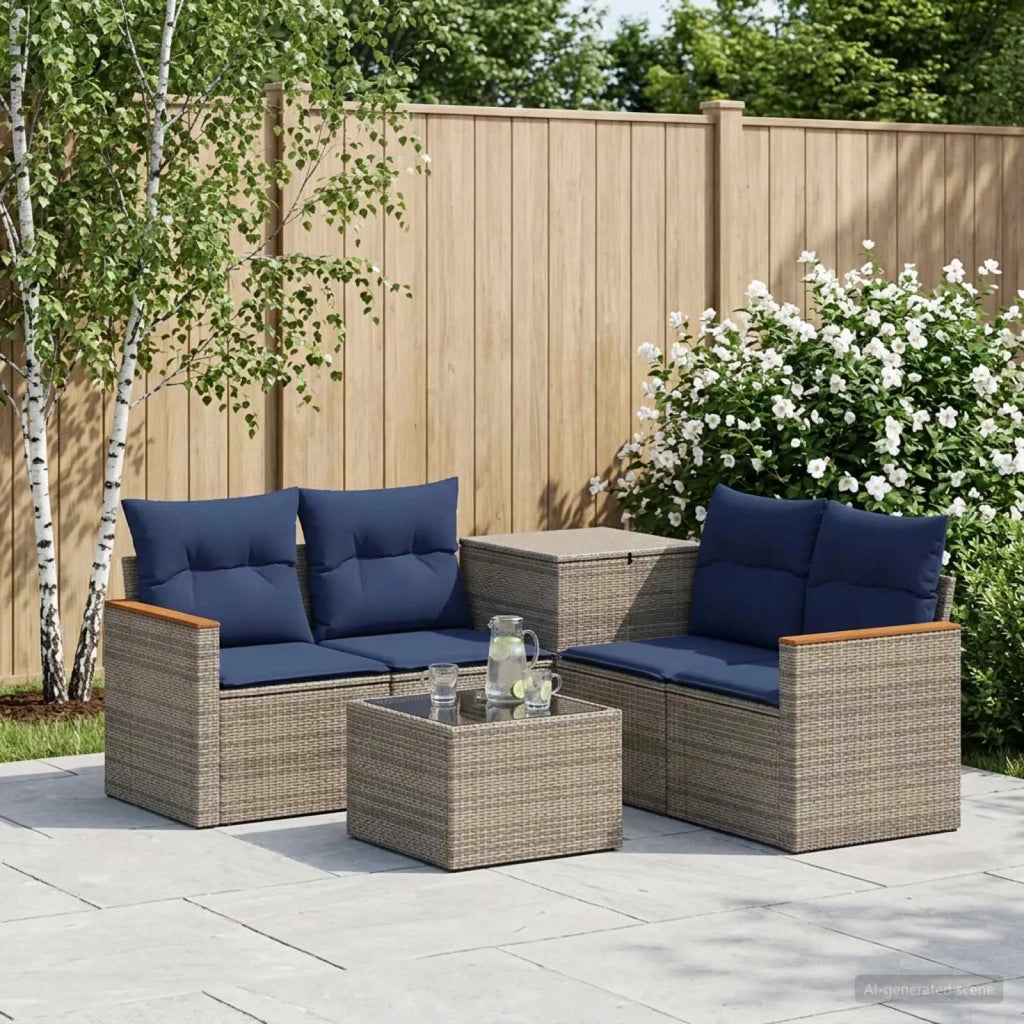 Set di divani 6 pz Grigio e Blu Navy Rattan sintetico e Acciaio 3447617
