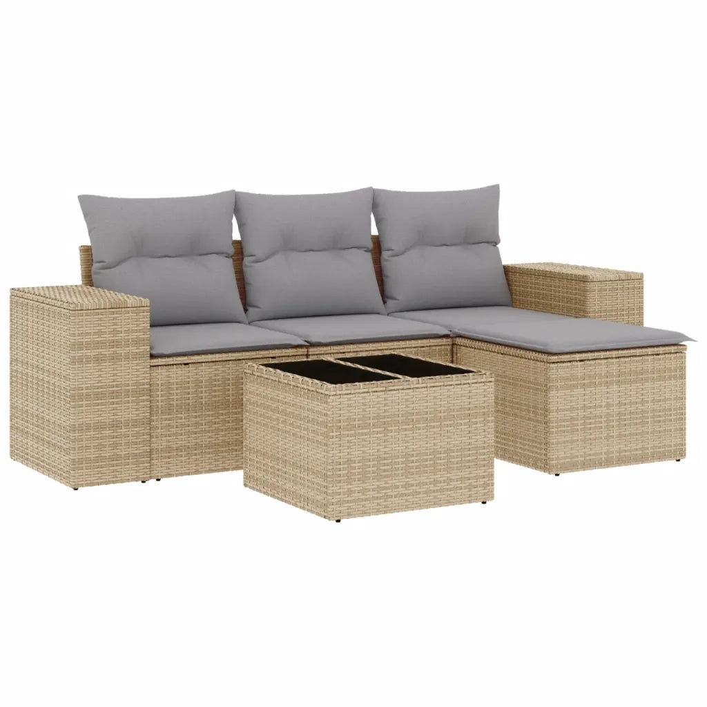 Set Divano da Giardino 5 pz con Cuscini Beige in Polyrattan 3222478