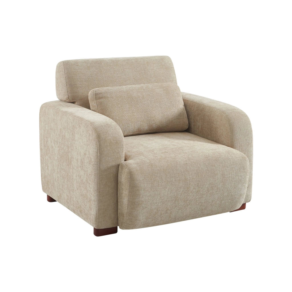 Poltrona in tessuto con gambe in legno di hevea, beige