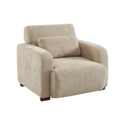 Poltrona in tessuto con gambe in legno di hevea, beige