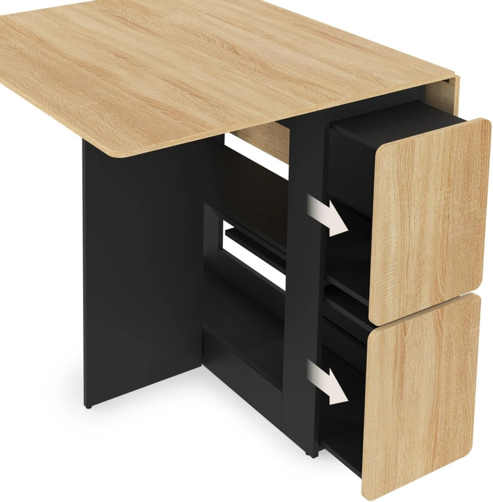 IDMarket - EDI Consolle Pieghevole per 2-4 Persone in Legno Nero con Piano in faggio e 4 sgabelli