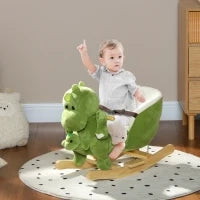 Cavallo a Dondolo per Bambini 18-36 Mesi a Dinosauro con Suoni e Rivestimento Morbido, Verde
