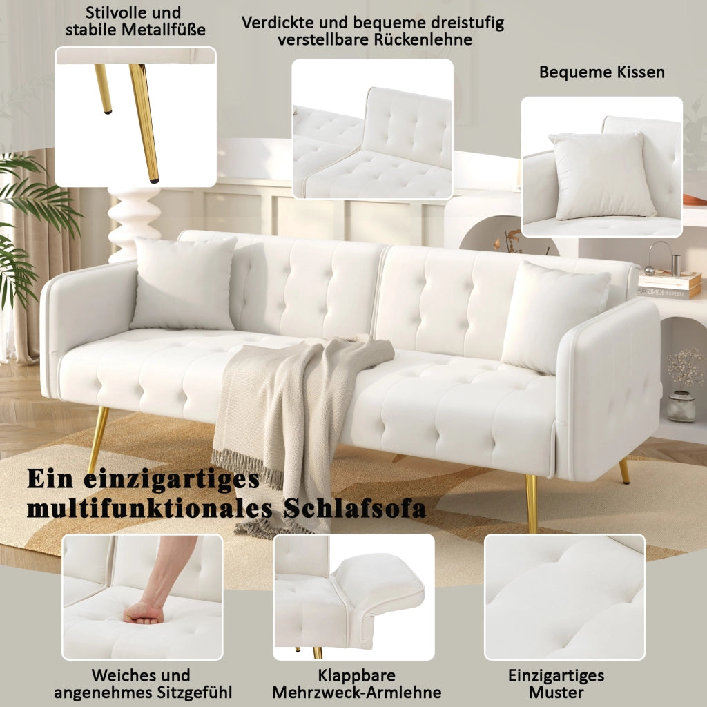 DIVANO LETTO 2 POSTI 215x81,5 cm in velluto Ancient White