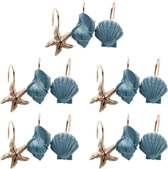 Hanger per tenda da bagno - 15 pezzi - anello di conchiglia zebrata per aprire la tenda - decorazione oceano - anelli per tenda in cera - attacchi per tenda da bagno - decorazione conchiglia di spiaggia.