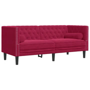 Divano | Divano da soggiorno | Sofa Chesterfield con Rinforzi 2 Posti Rosso Vino in Velluto