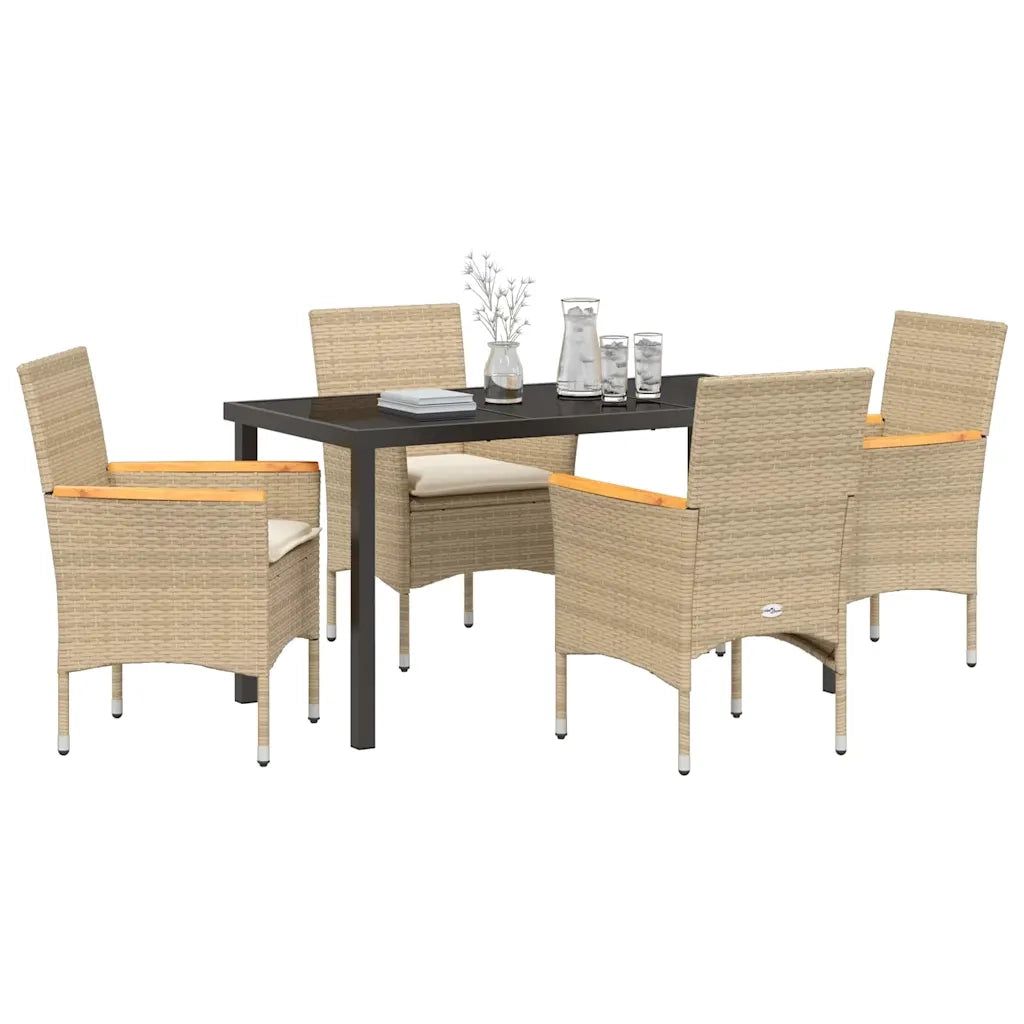 Set da Pranzo per Giardino con cuscino 5 pcs Beige polyrattan