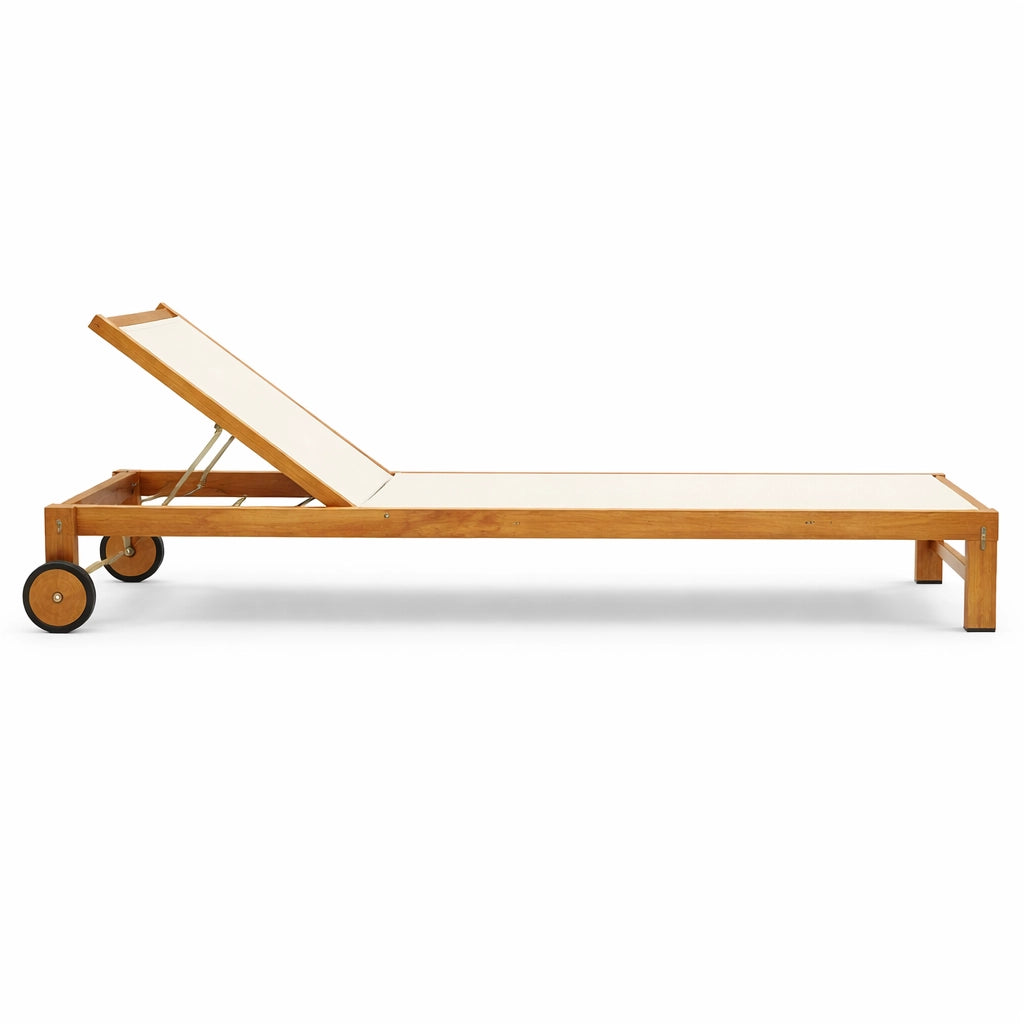 Set 2 Lettini Prendisole in Legno Teak con Ruote - Java Col. Beige