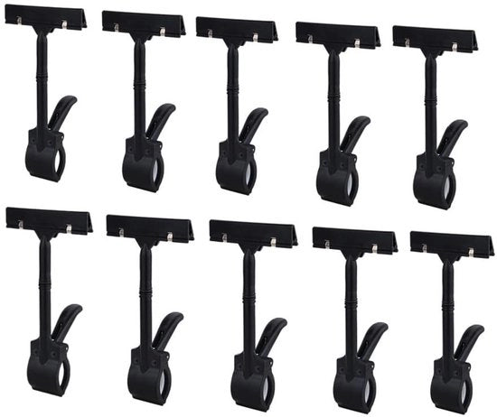 Clip per esposizione 10 pezzi - Clip in plastica - Sostegno per cartello prezzi - Sostegno per cartelle prezzi regolabile - Per supermercati/negozio - Nero - Clip per cartelle prezzi
