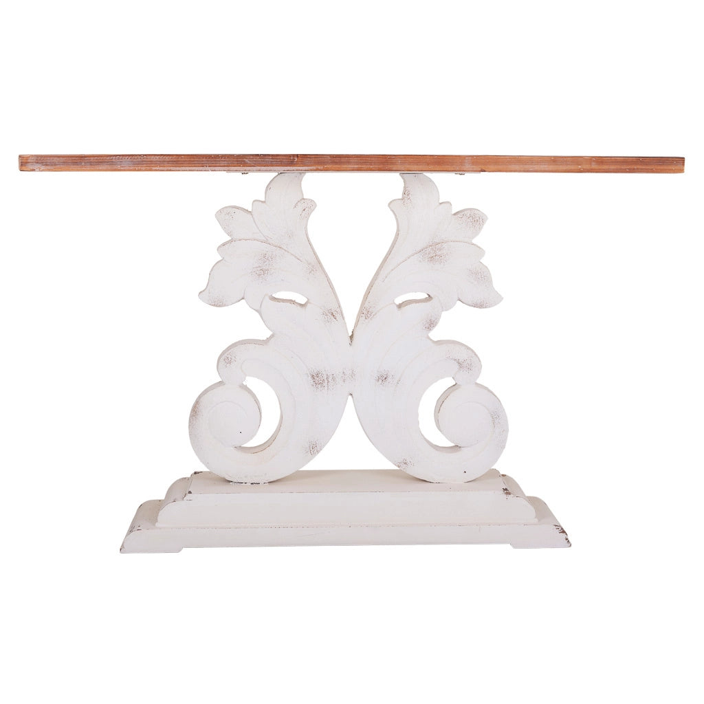 Mobile da ingresso in legno bianco intagliato 150x40x90h