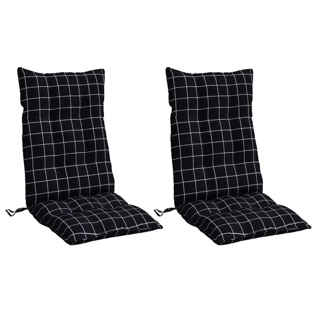Cuscini Sedia Schienale Alto 2 pz Quadri Nero Tessuto Oxford 377650