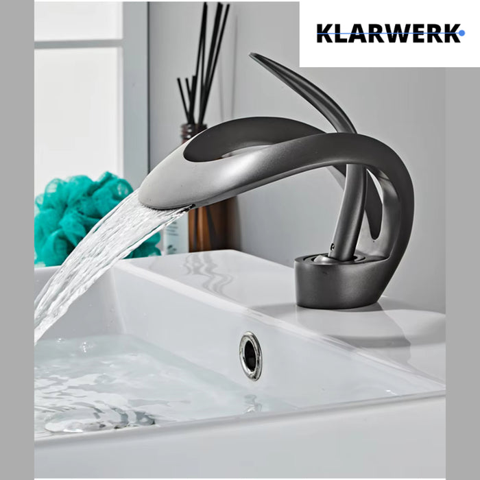 NAVIS | Rubinetto a cascata di design per bagno grigio titanio |Elegante rubinetto in acciaio inossidabile premium per lavelli|Miscelatore  2 attacchi