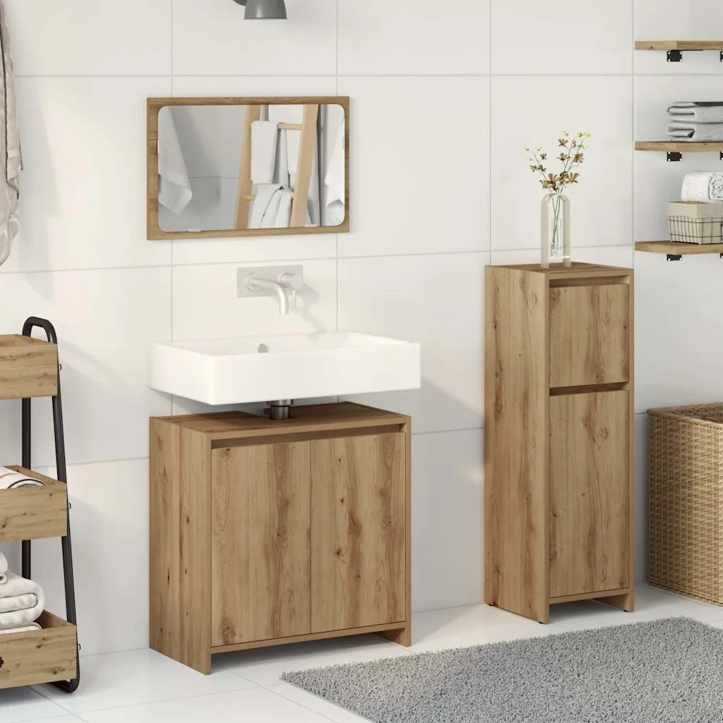 Set Mobili da Bagno 3 pz Rovere Artigianale Legno Multistrato 3328564