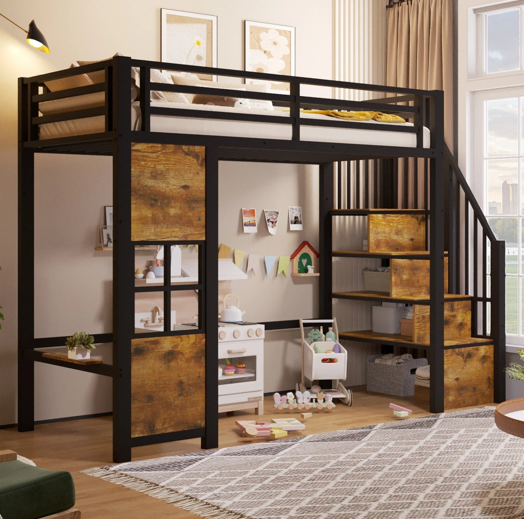 Letto a soppalco per bambini 90x200 cm nero con scala