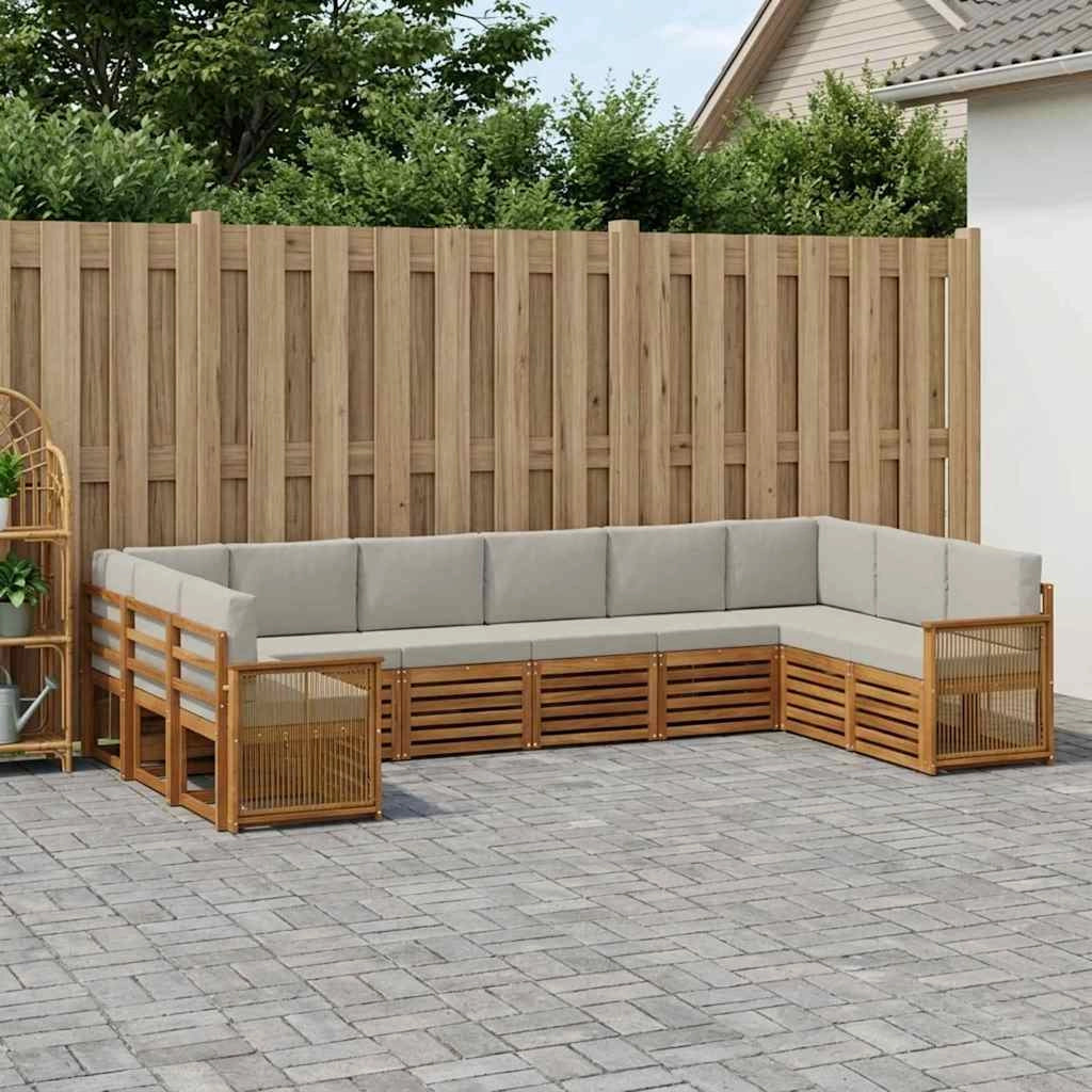 Set di divani da esterno 7 pz Naturale e Grigio Chiaro 3384897