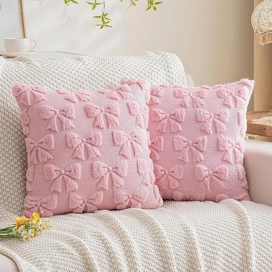 2 Pezzi Copricuscino a Piuma Rosa 45x45cm Copricuscino Decorativo Piuma Aestetico Leggero Copricuscino a Piuma per Cuscini Boho Coprimaterasso per Divano Camera da Pranzo Camera da Letto Ufficio Terrazza