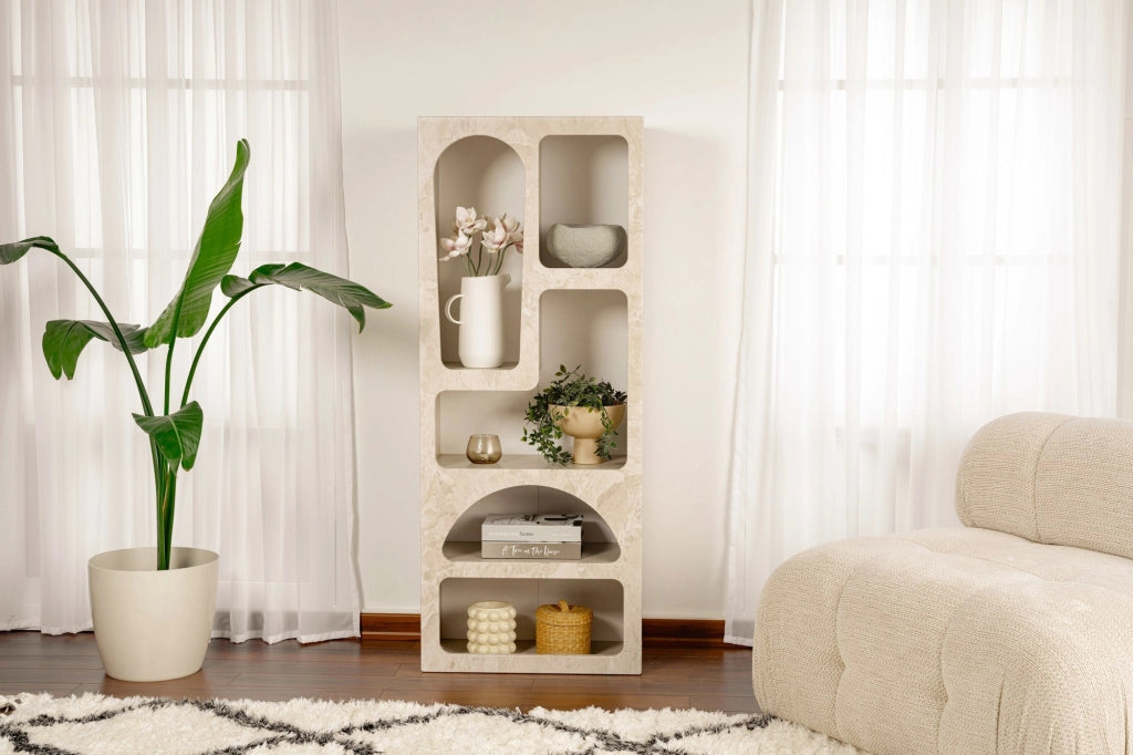 Libreria in legno "Venüs" 60 x 32 x 150 cm - marmo travertino