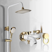 Set di doccia per bagno con rubinetto a mano in alluminio bianco dorato con fissaggio alla parete e scarico per doccia con uscita per acqua calda e fredda