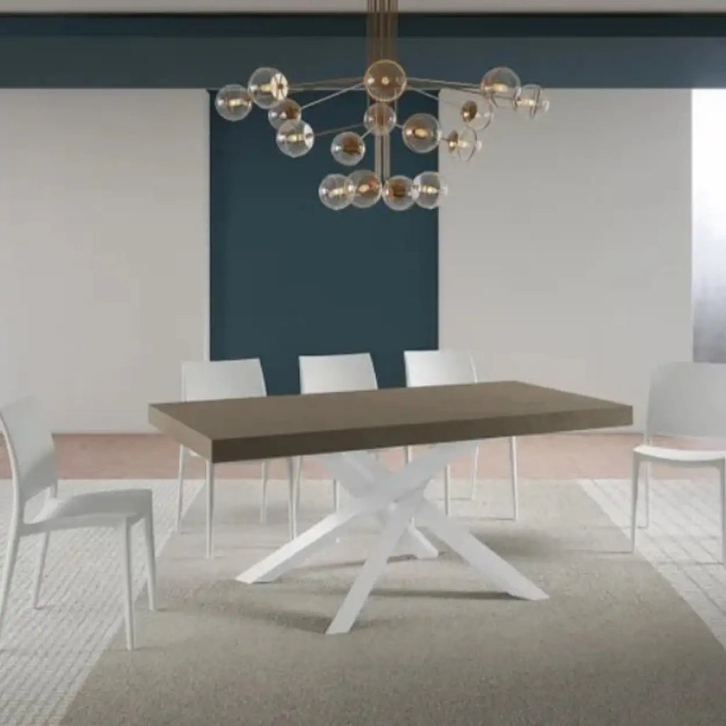 Tavolo allungabile 200/304x90 cm Volantis Premium tortora gambe bianche