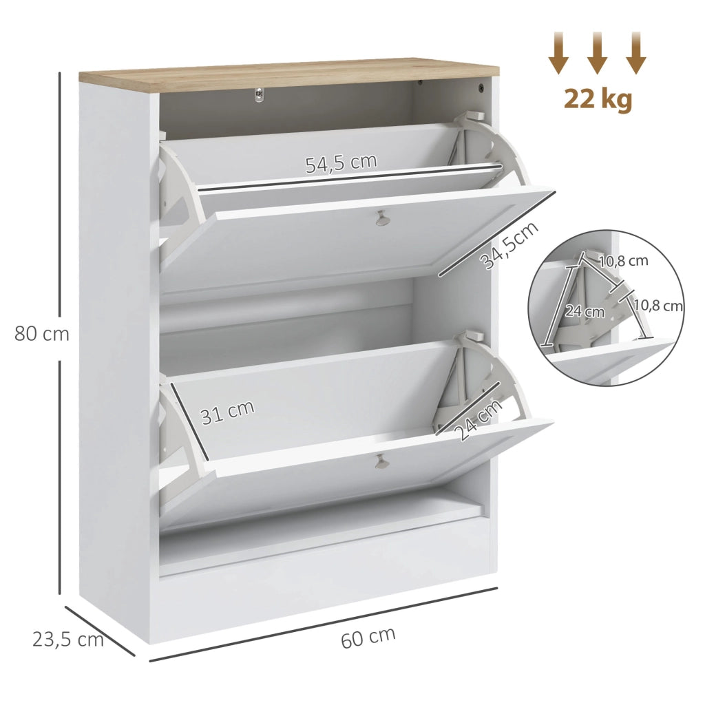 Scarpiera con 2 Ante e Ripiani Ajustables ¨C zephmum ¨C 60x23.5x80 cm Bianco