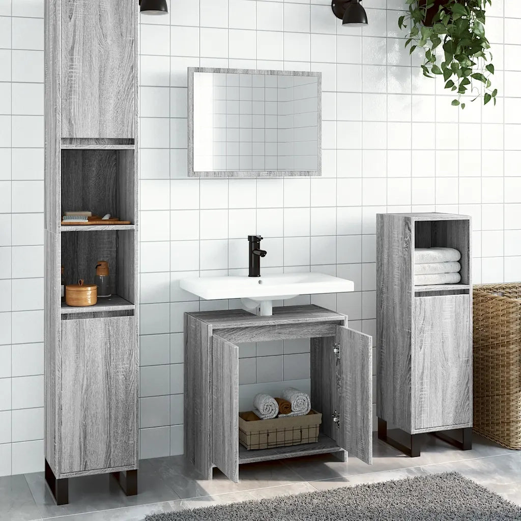 Set Mobili da Bagno | Armadio da bagno 2 pz Grigio Sonoma in Legno Multistrato