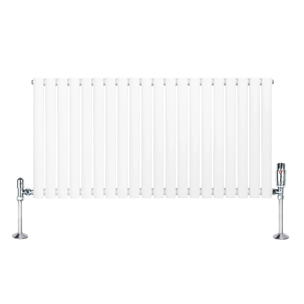 Radiatore Orizzontale Ovale 600x1200mm Bianco con Valvole TRV