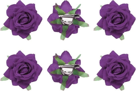 Set di 6 spille per capelli a forma di fiore - Rosa/Blu scuro - 7,5 cm, Spille per capelli per donne, Accessori per styling capelli